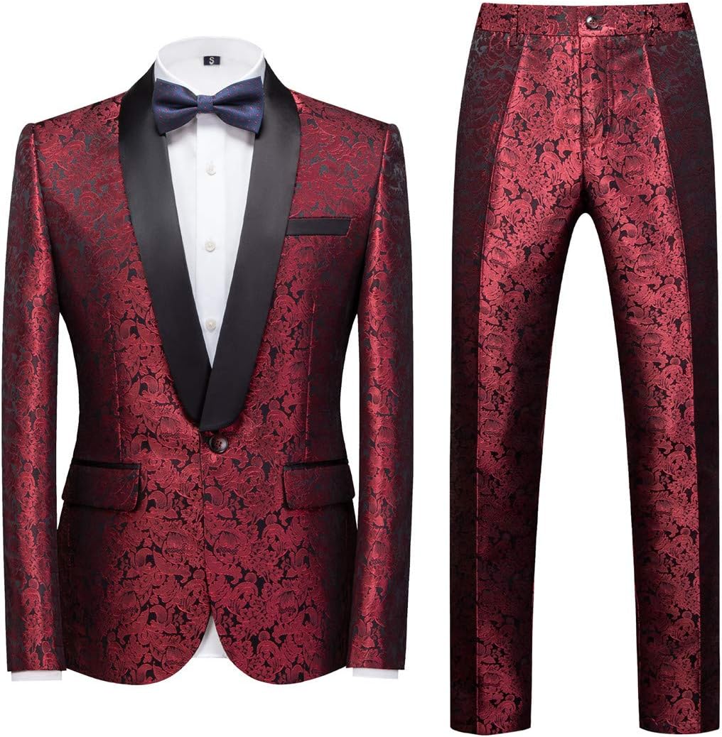 MOGU Mens 2 Piece Suit Slim Fit Shawl Lapel Tuxedo for Daily Business Wedding Party (Suit Jacket + Pants)