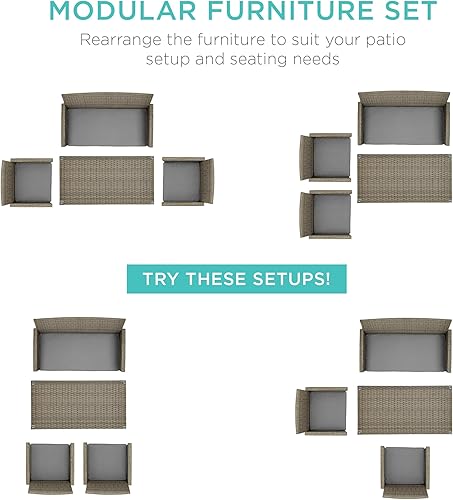 Miniatura 134 de Best Choice Products Juego de muebles de conversación de patio de mimbre al aire libre de 4 piezas para patio trasero con mesa de café, cojines de