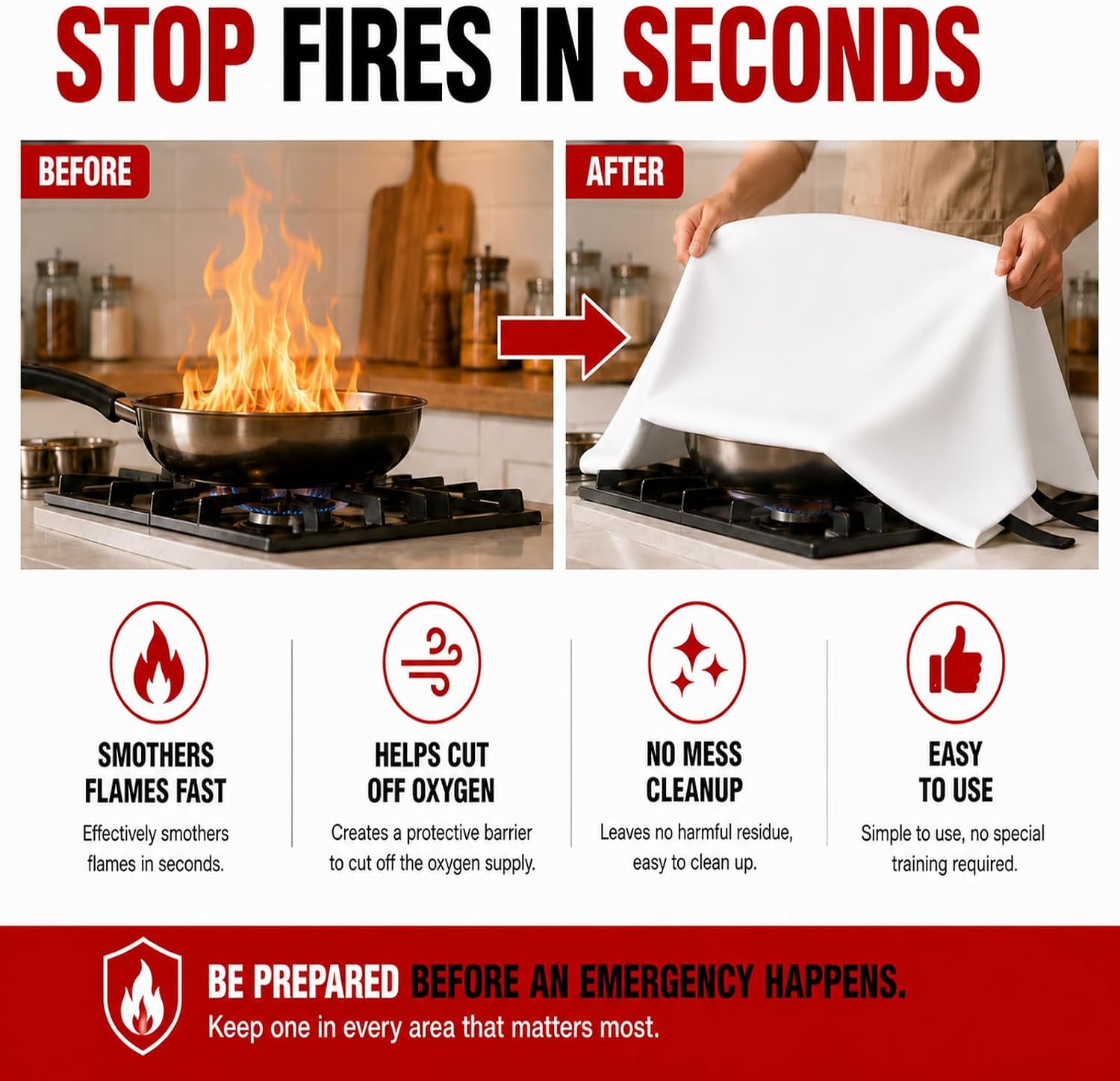 PAWBOSE Emergency Fire Blanket 6.6'×9.8' – Heavy Duty Flame Retardant Fiberglass Fire Suppression Blanket for Home Kitchen Camping Car Office – Reusable, No Mess, Never Expire