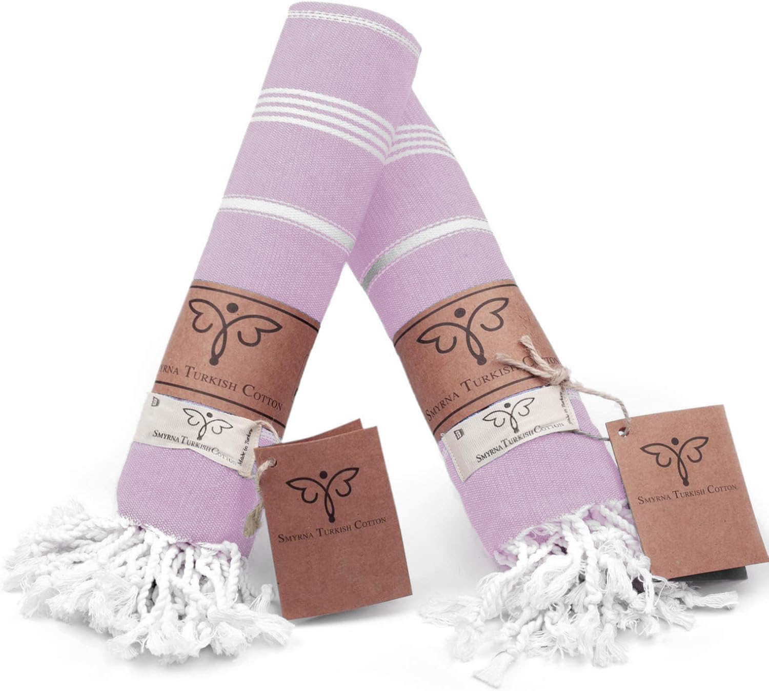 SMYRNA TURKISH COTTON Classical Series Turkish Hand Towels Set of 2, 18x30 inch, Decorative Turkish Hand Towels for Bathroom, Kitchen, Face, Hair, Tea, Yoga, Gym, Dishcloth Set of 2, Blush Pink