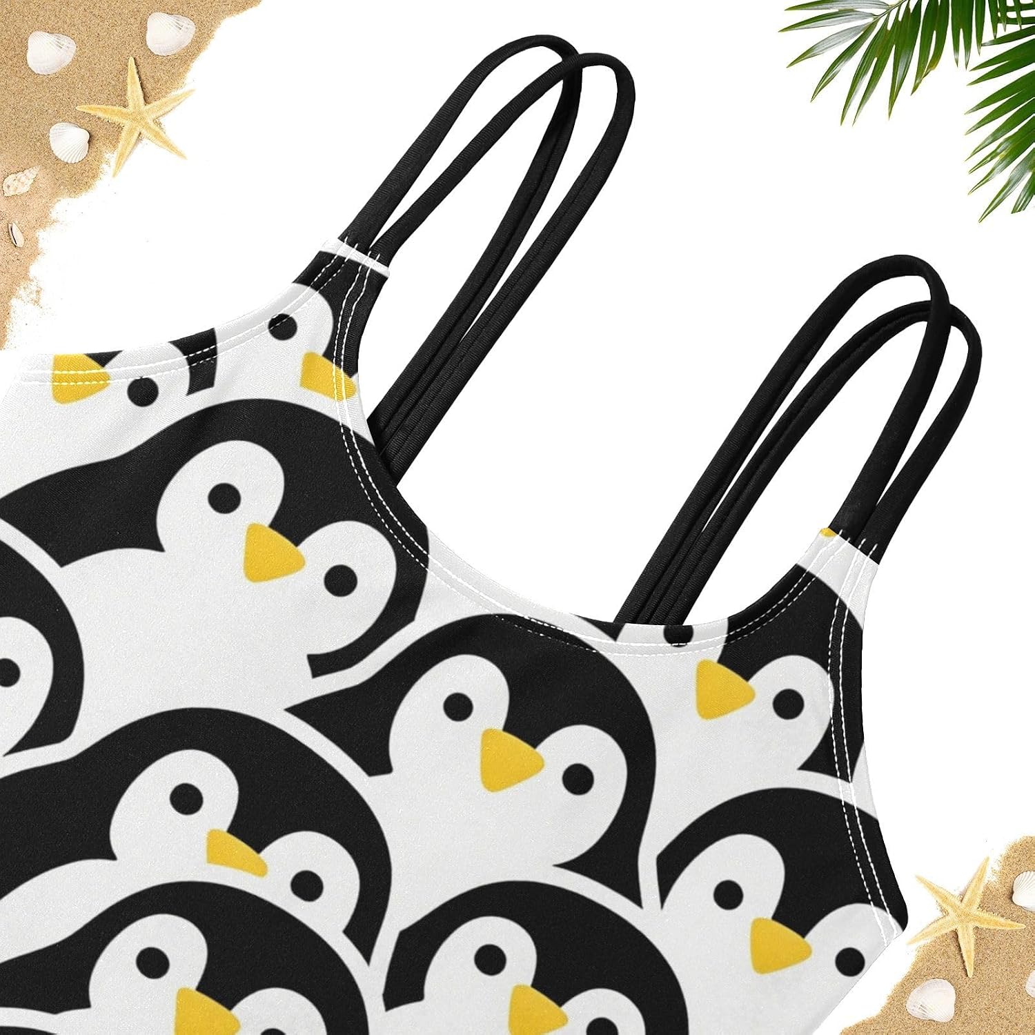 visesunny Girls Two Piece Swimsuits Antarctic Penguin Cartoon Design Girl's Bikini Sets Bathing Suits for Girls Size 5-12Y