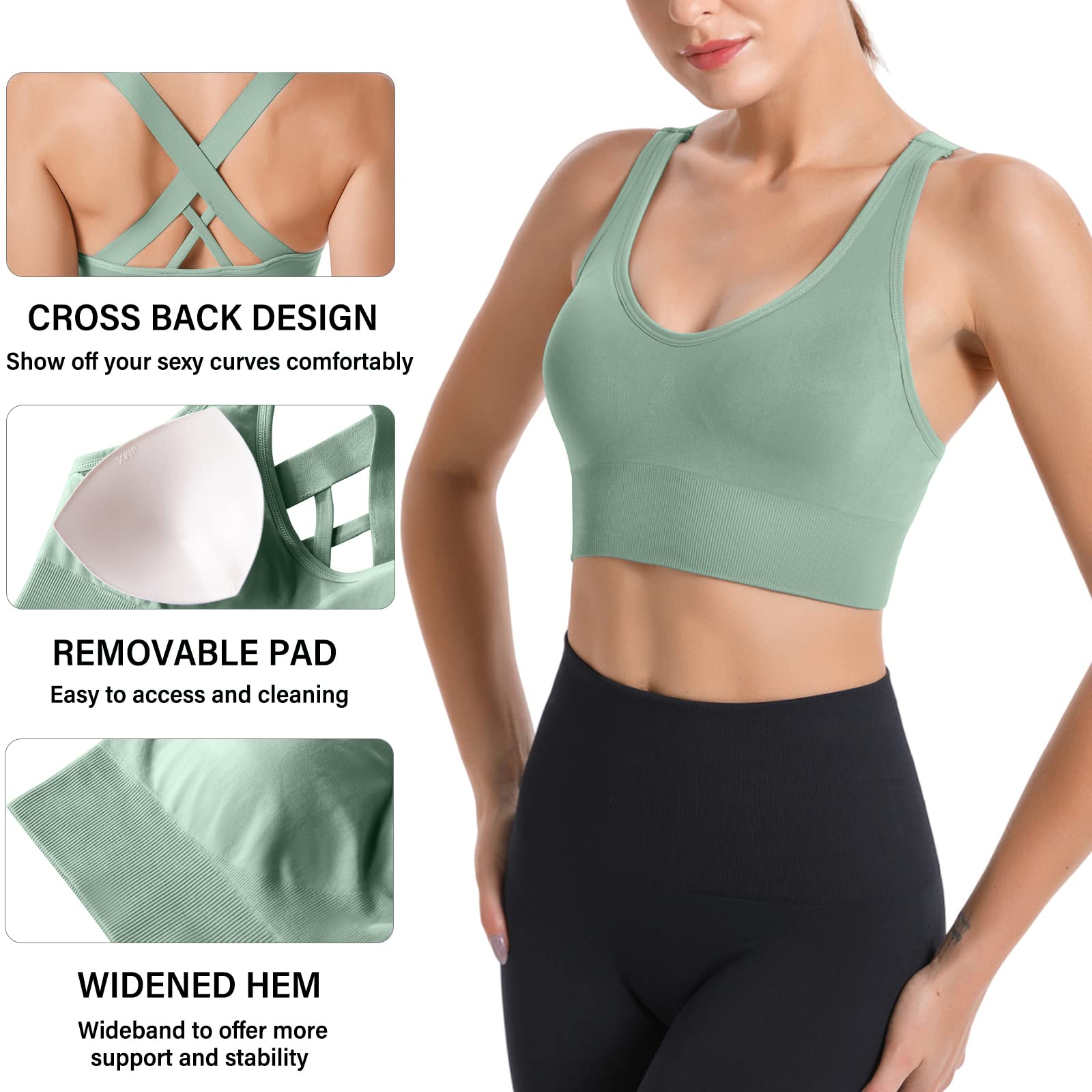 HANERDUN Reggiseno Sportivo Donna con Incrocio sulla Schiena Reggiseno Push-up Senza Cuciture con Spalline