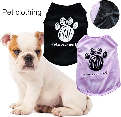 Miniatura 4 de Camiseta de verano para perros pequeños y medianos, camiseta de perro con estampado de huellas de dibujos animados, color sólido, ropa para mascotas