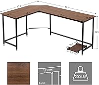 Vista 3 de ivinta Escritorio para computadora en forma de L, escritorio de esquina moderno para espacio pequeño, sala de estar, dormitorio, 7121 (marrón)