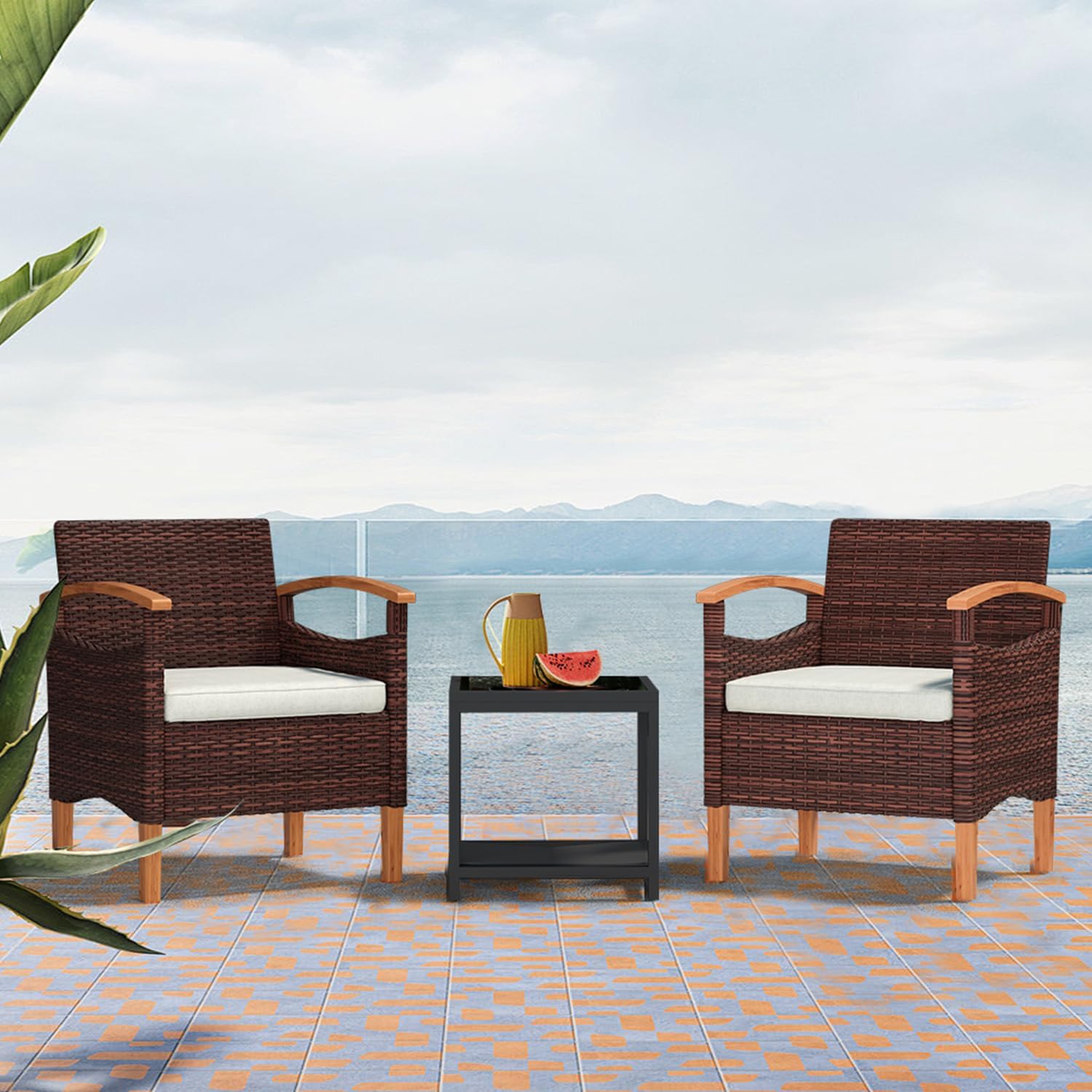 Outdoor Patio Furniture Set with Coffee Table 3 Piece Patio Conversation Sets Wicker Patio Set for 2 Outdoor Furniture Sets for Yard Backyard Lawn Porch Poolside Balcony, Grey