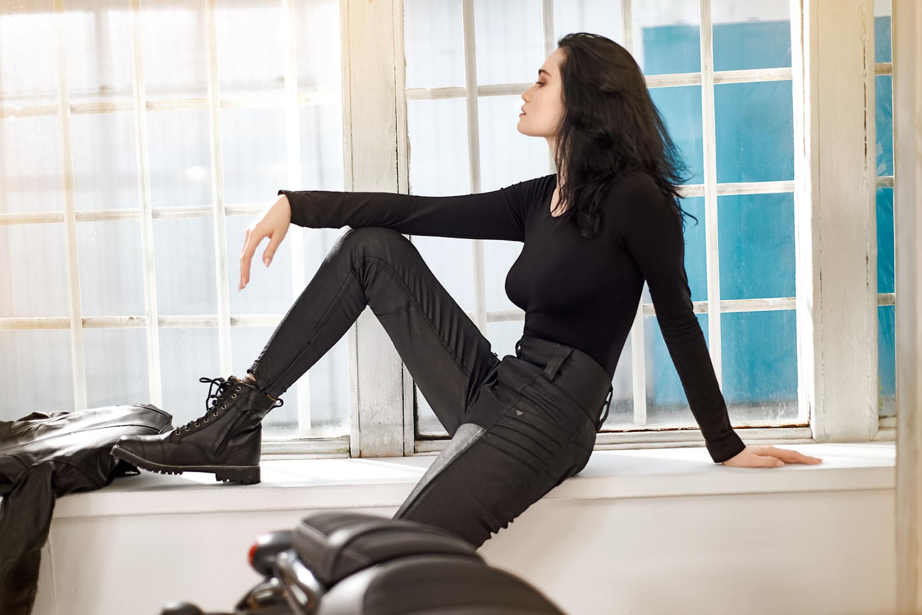SHIMA Thomson Lady, Zapatos Moto Mujer | Reforzados Zapatos Moto de Cuero, Soporte para el tobillo, Suela Antideslizante, Mango de Cambio de Marchas (Negro, 39)
