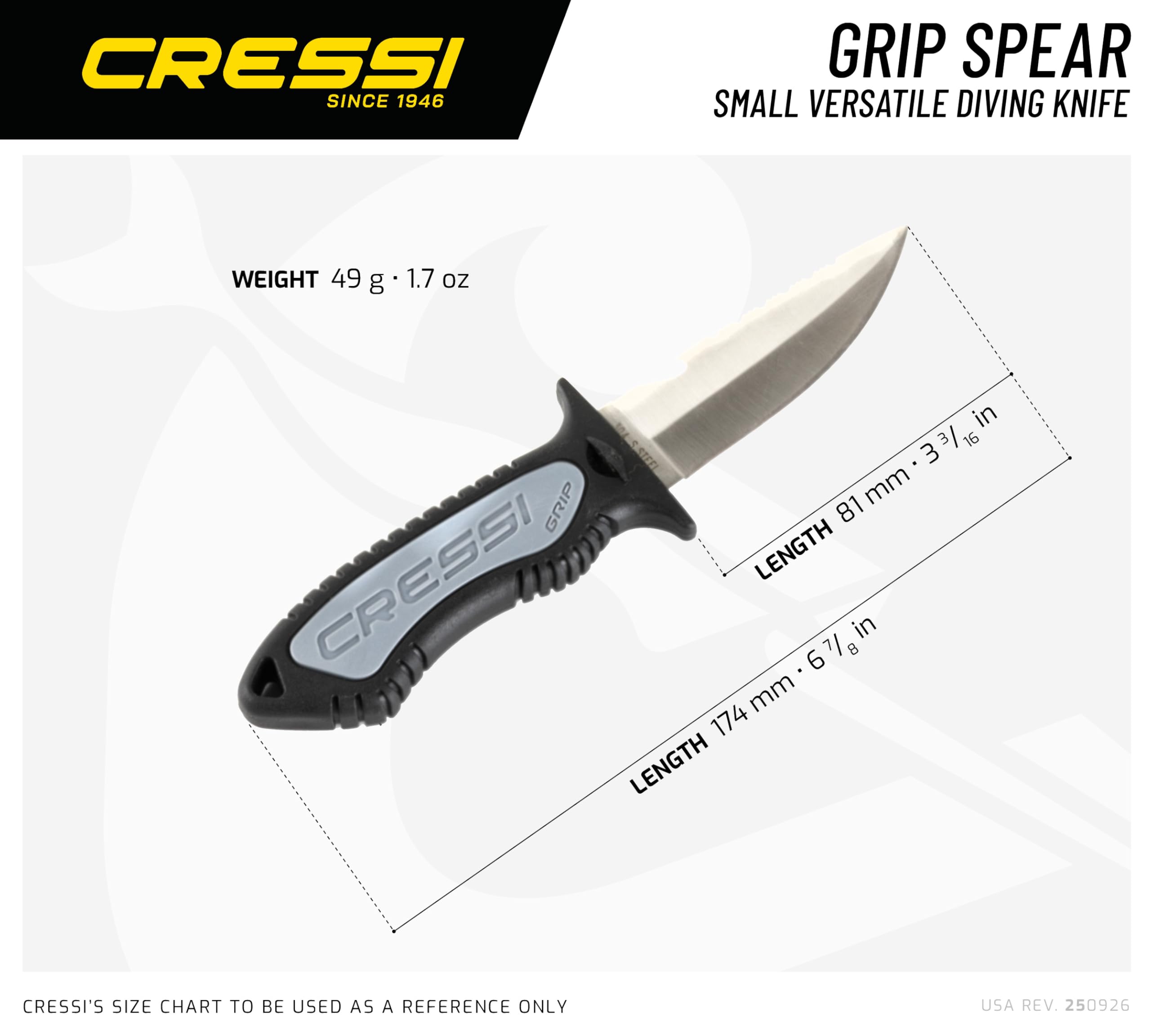 Cressi Grip Small Scuba Knife Regular Tip Steel