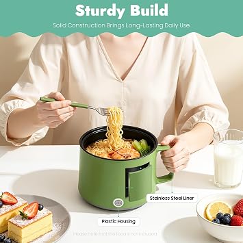 1.7L Versatile Electric Hot Pot with Steamer, Mini Electric Cooker (Green)