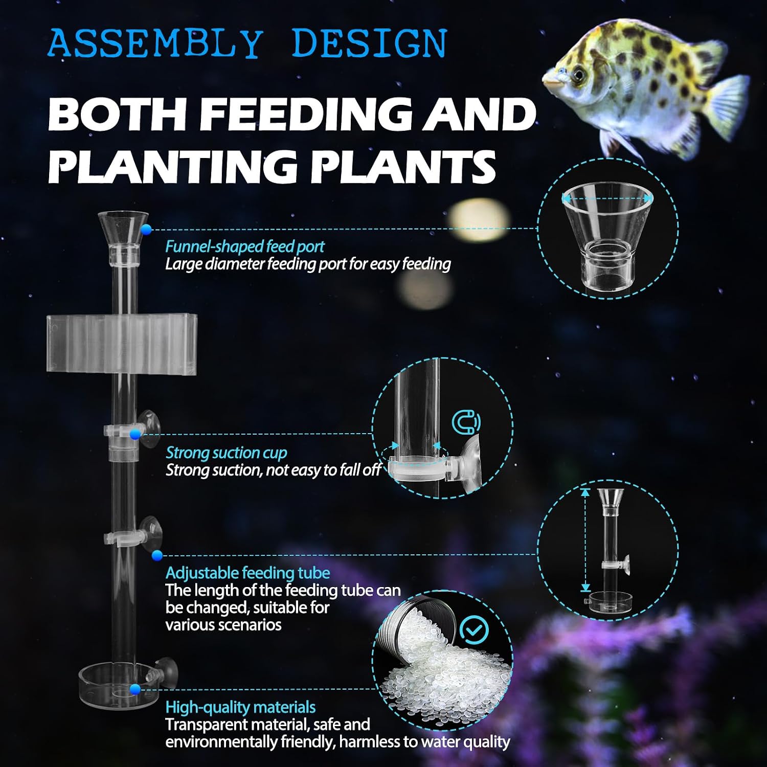 2PC 7 Holes Upgraded Aquarium Plant Holder, Aquatic Plants Cup for Tank, Fish Tank Plant Holder with Long Hook, Aquarium Feeder for Aquascape Decorations on Top of Tank (2Sets)