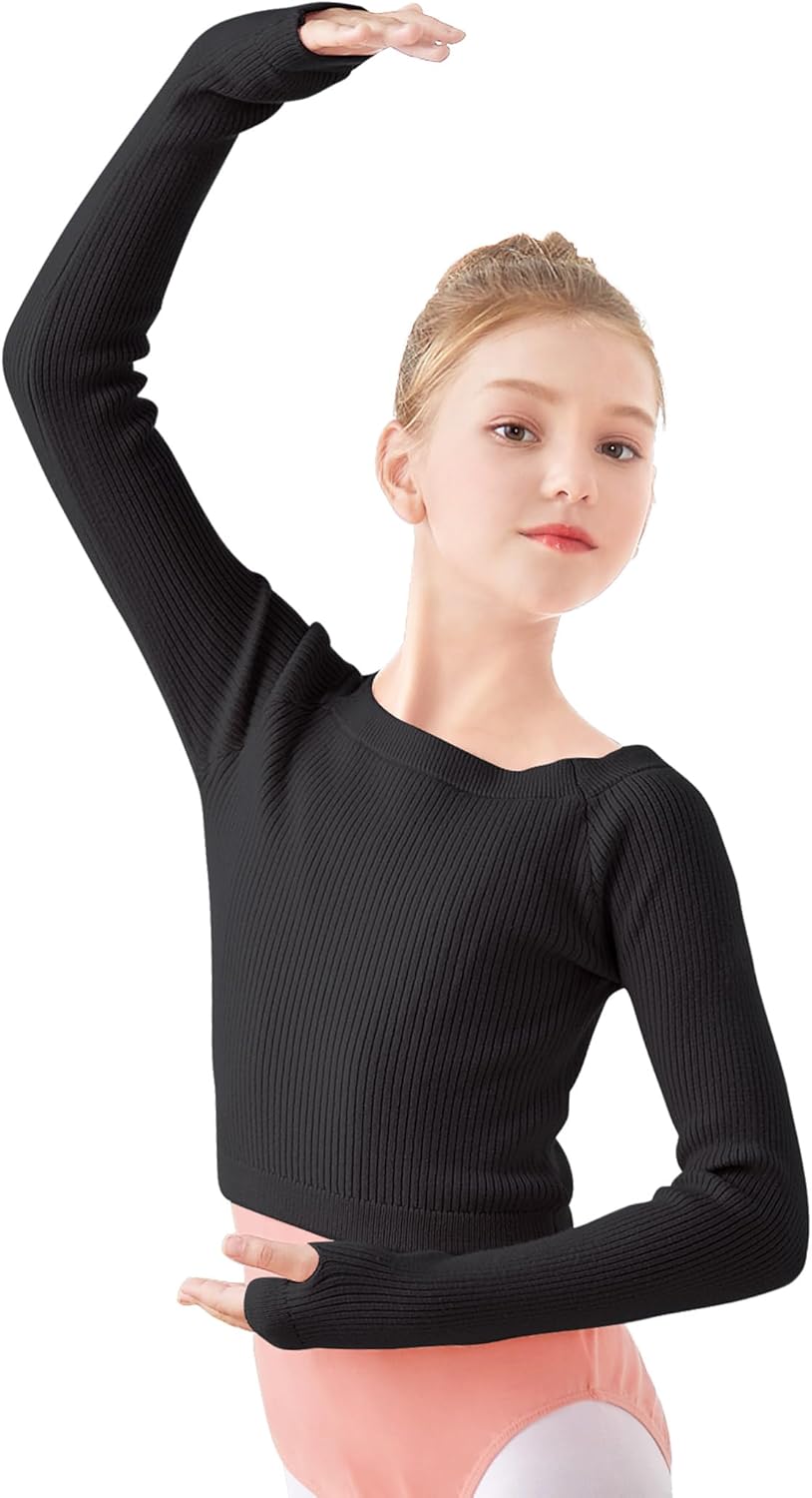 Phoeswan Kids Girl's Ballet Sweater, Soft Warm Up Active Sweater, Pullover Dance Sweater for Leotards - Image 2