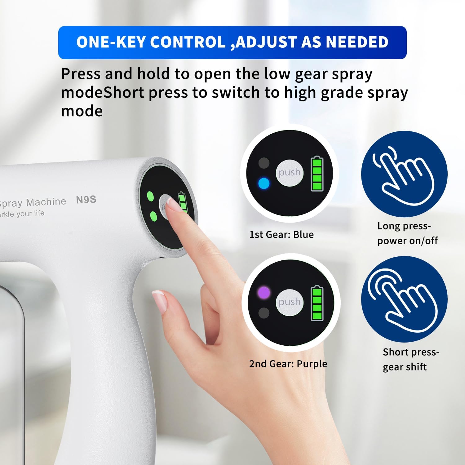 ULV Electrostatic Nano Mist Sprayer with Blue Light, 350ml Cordless Handheld for Home Car Office Salon Multi-Surface Cleaning（Black）