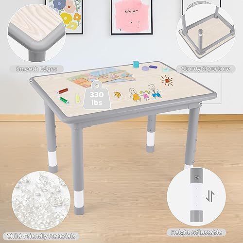 Miniatura 4 de Juego de mesa y 2 sillas para niños, altura ajustable (17.7-26.1 pulgadas), mesa y silla para niños pequeños, mesa multiactividad con escritorio de