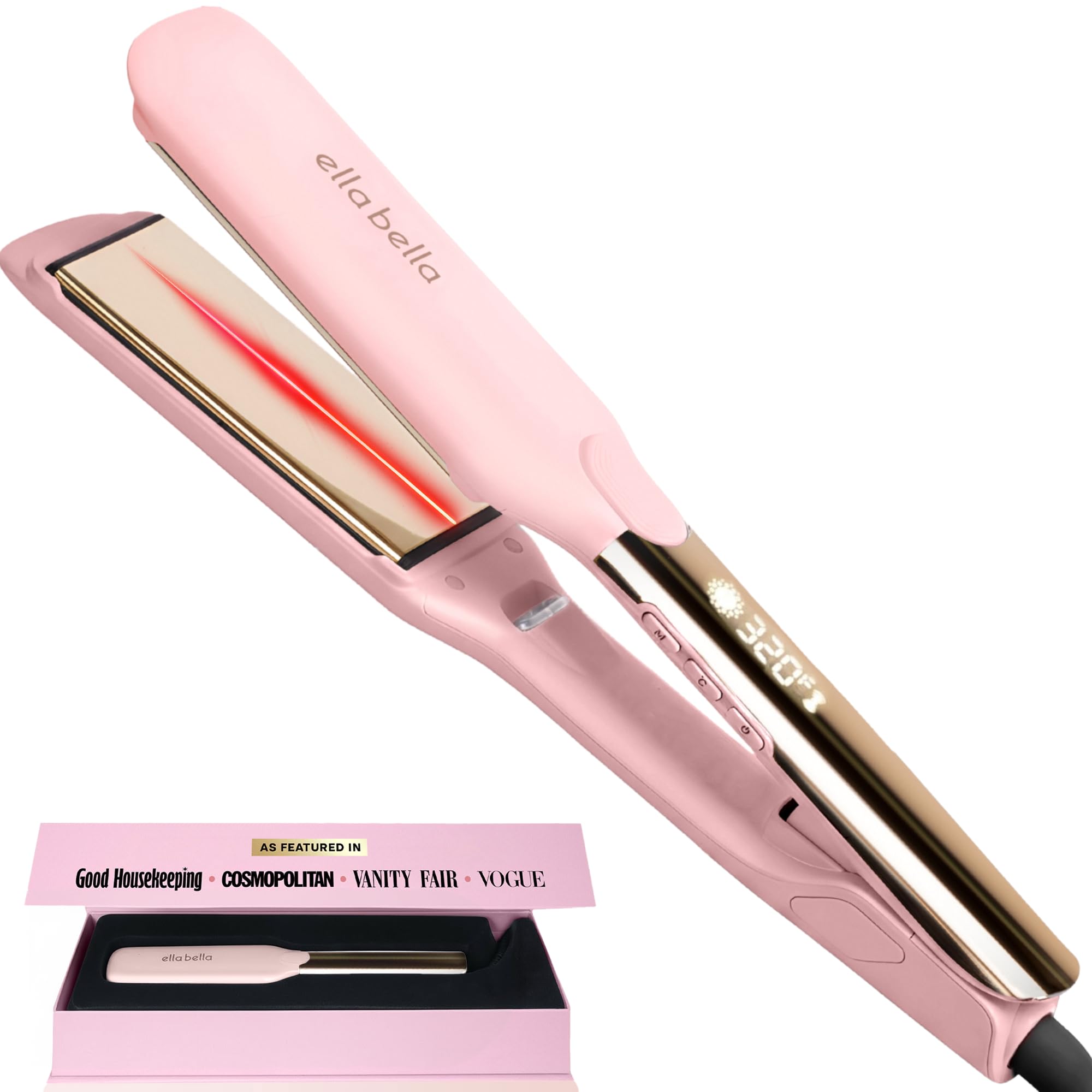 ELLA BELLA® Titanium Flat Iron Hair Straightener (with Infrared) • Professional Straightening Iron • Digital Display to Accurately Control Temperature • As Featured in Good Housekeeping