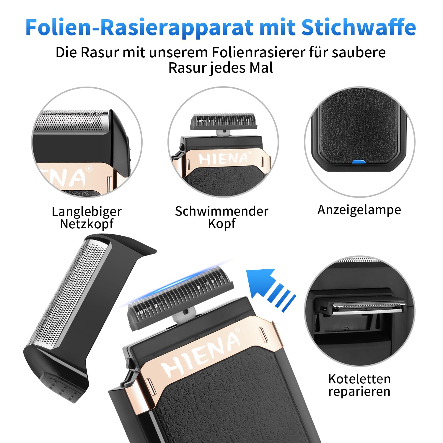 HIENA PRO Profi Haarschneidemaschine für Herren, Schnurloser Haarschneider Bartschneider Folienrasierer Nasentrimmer Set, USB Wiederaufladbares Komplettset Elektrisches Haarschneide-Kit (814 Set)