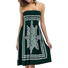 Zyyfly Strapless Dresses for Women Boho Floral Print Beachwear Summer Cover Up Casual Dress Green XL