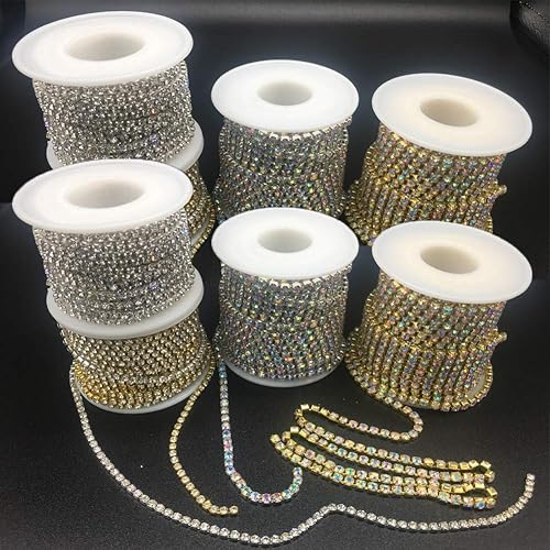 Miniatura 7 de Dowarm 1 R Compete Rollo de Cadena - 10 Yardas Diamantes de Imitación de Cristal Ster Close Ch SOW Ribete de Cadena (Dorado AB, SS8 2.8MM)