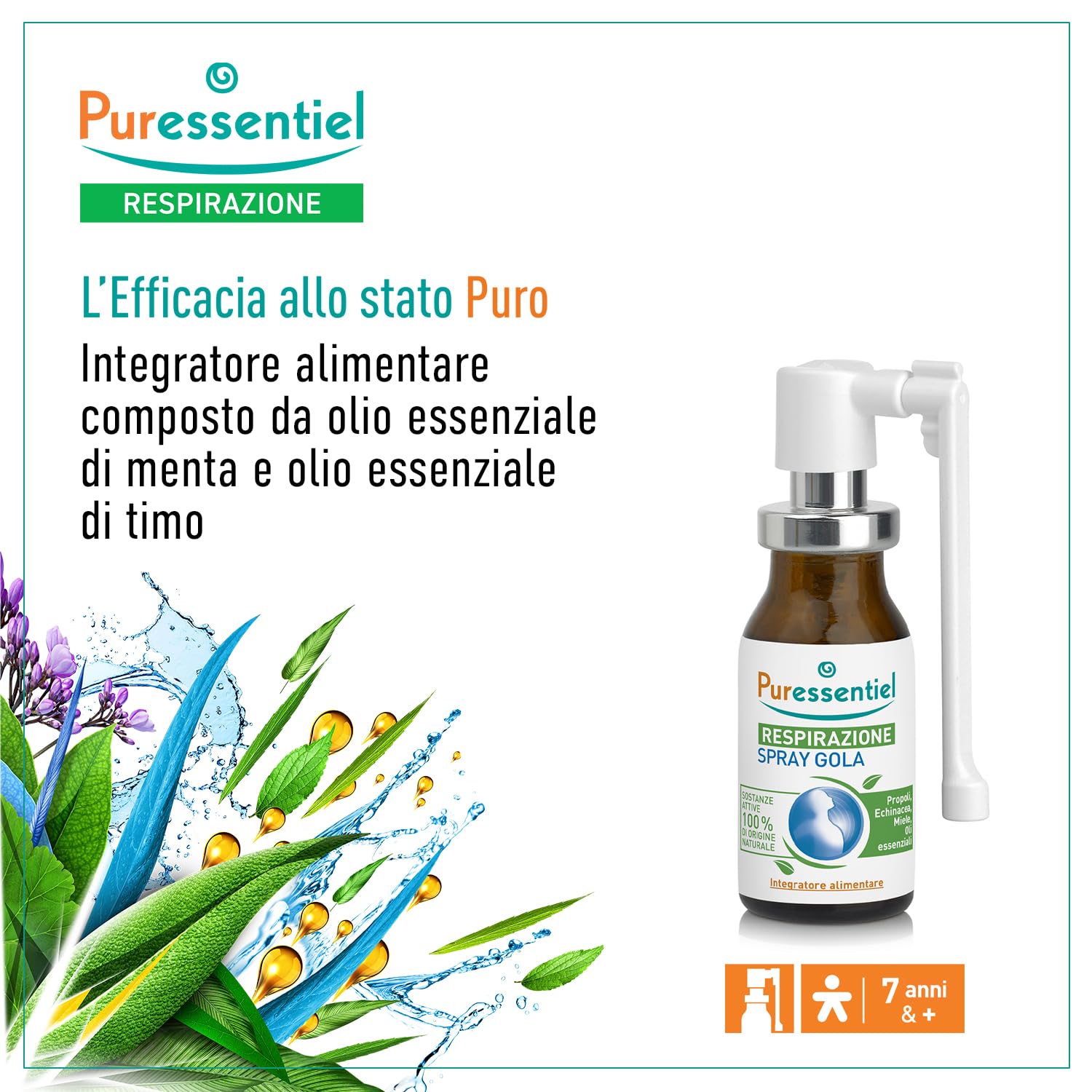 Puressentiel Respirazione, Spray Gola, Formula 100% di Origine Naturale, per il Benessere della Gola e la Funzionalità delle Prime vie Respiratorie, Vegan e Cruelty Free, 15 ml