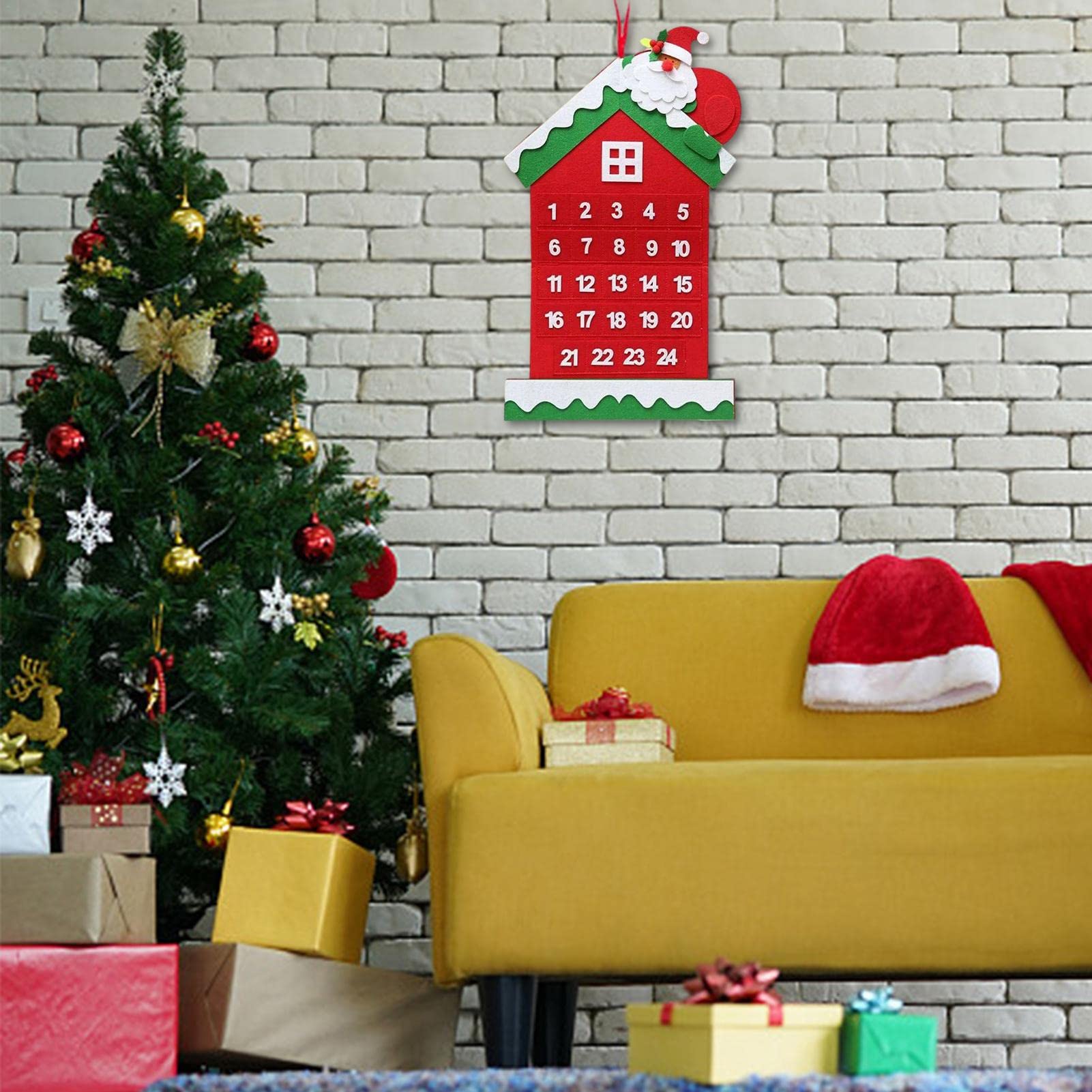 Abonda Filz Weihnachtsbaum, pädagogisch handgefertigt DIY Vlies Cartoon Weihnachtsbaum Anhänger für Kinder, Countdown Kalender Anhänger | Weihnachtsbaum Anhänger für Kinder, Countdown Kalender Anhänger