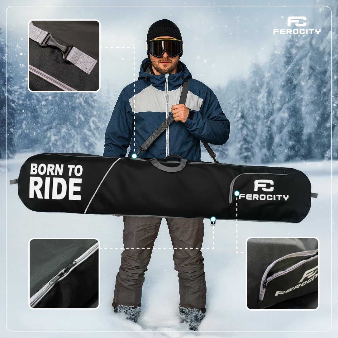 Premium Snowboardtasche 170 cm Boardbag für Snowboard Robuste Outdoor Board Rucksack mit Fach Aufbewahrung Wasserdicht 600D Polyester Stoff mit PVC Impregnat Unisex Farbe Schwarz Born to Ride [051]