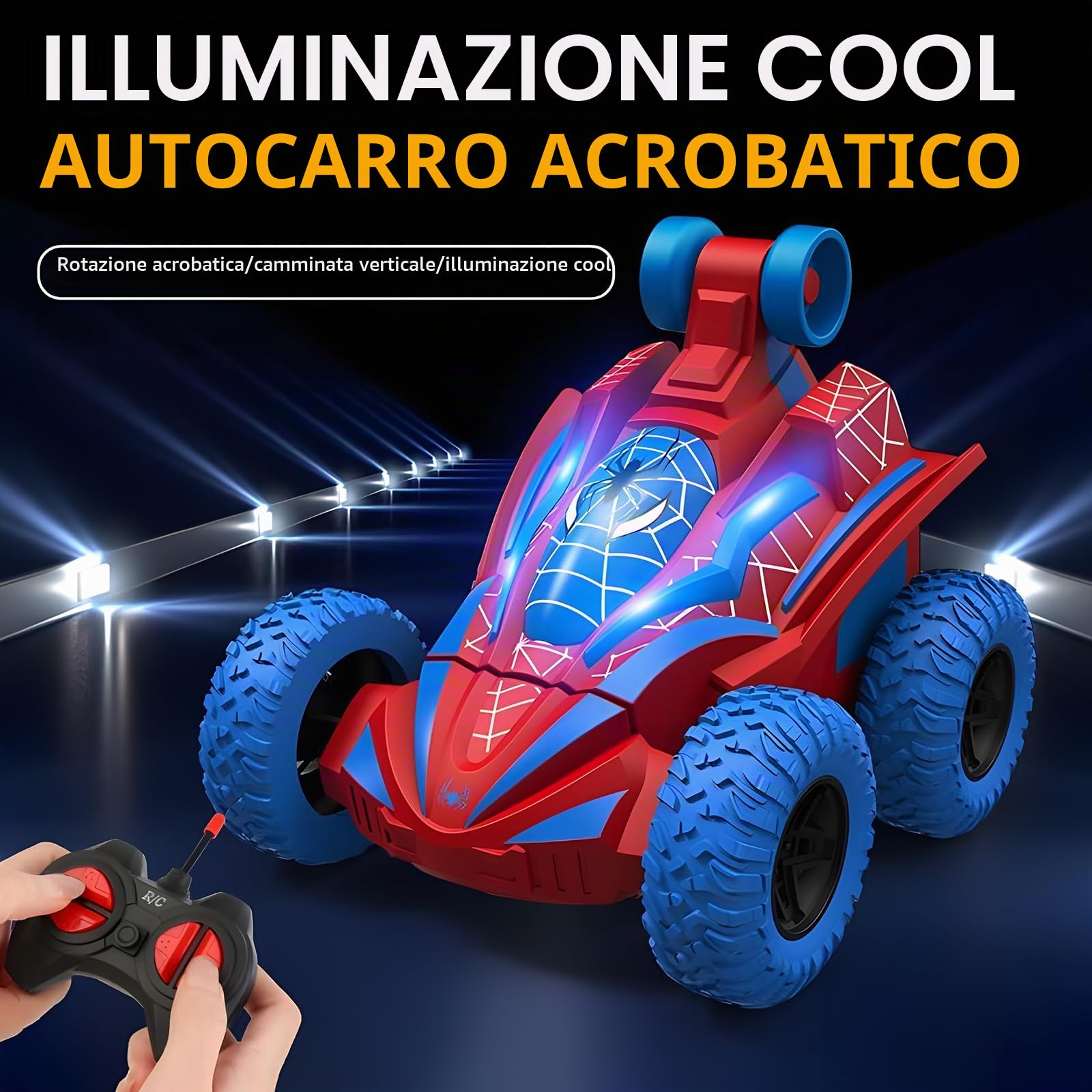 Macchina Telecomandata per Bambini, Mini Macchina Telecomandata Spider Acrobatica per Bambini, 360° Doppio Lato Monster Truck per Ragazzi di 3-10 Anni, Compleanno Regali di Natale Giocattoli
