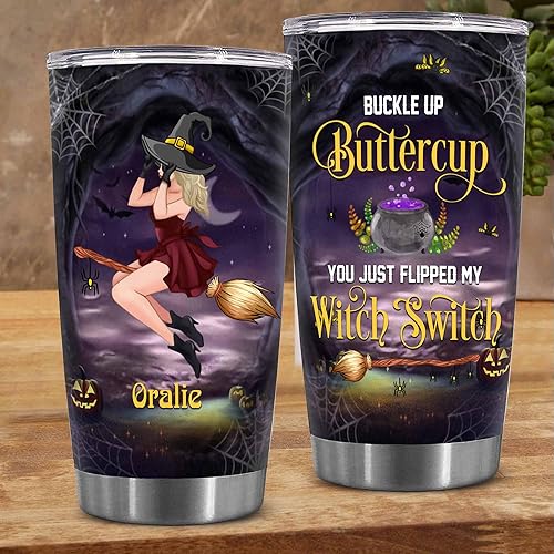 Miniatura 5 de WHIDOBE Vaso personalizado de niña bruja, vaso personalizado de 20 onzas con Avatar, nombre para mujer, taza de bruja personalizada de Halloween,