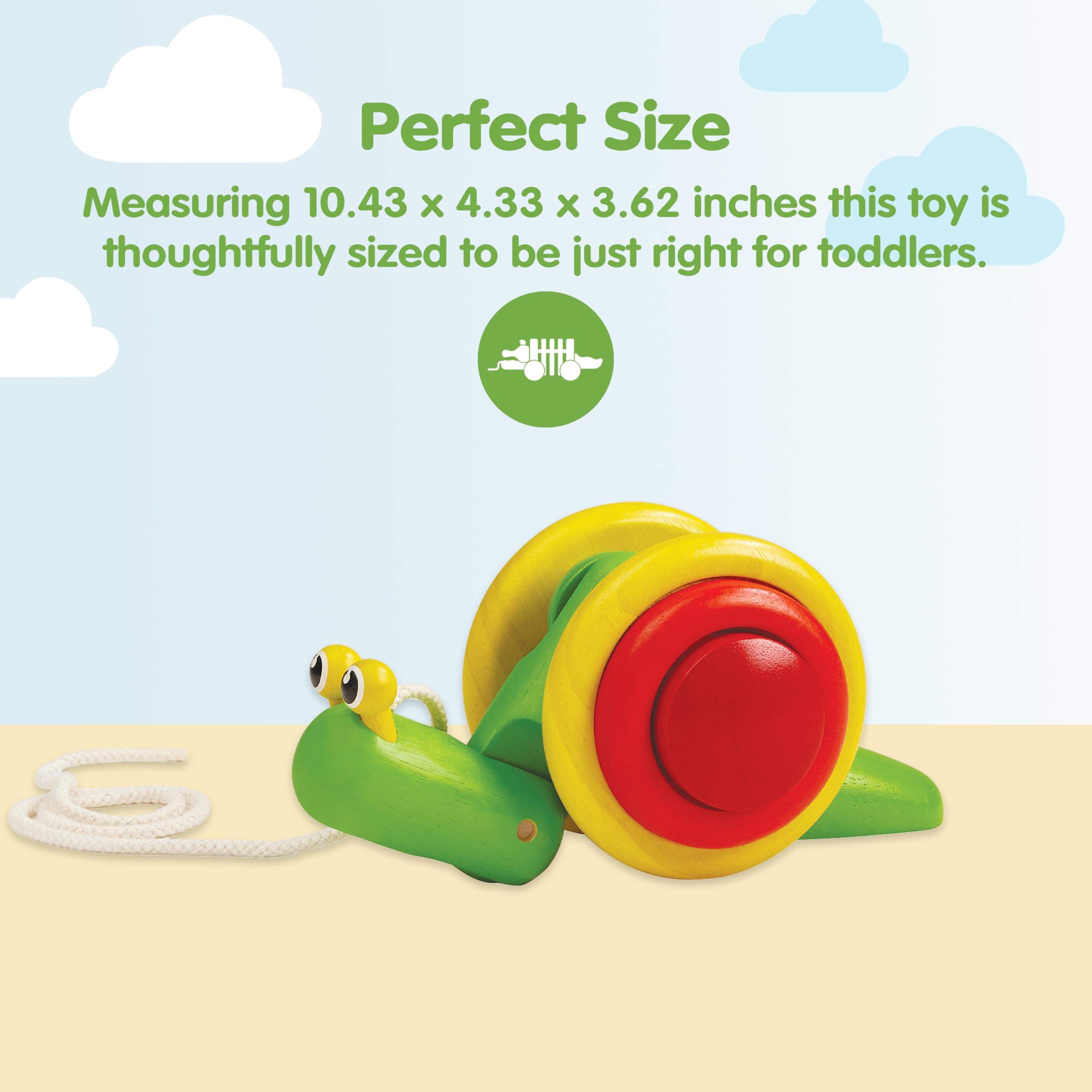 PlanToys, Caracol de Paseo de Madera (11 x 26.5 x 9.5 cm), Juguete para bebés y niños (12m+)