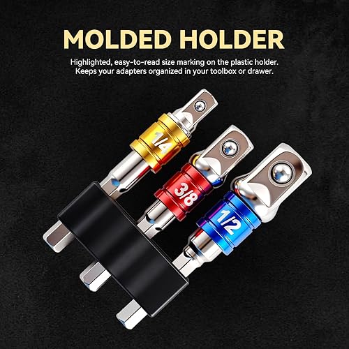 Miniatura 7 de Juego de 3 adaptadores de enchufe de vástago hexagonal a cuadrado, adaptador de enchufe de taladro de grado de impacto (1/4 pulgadas, 3/8 pulgadas,