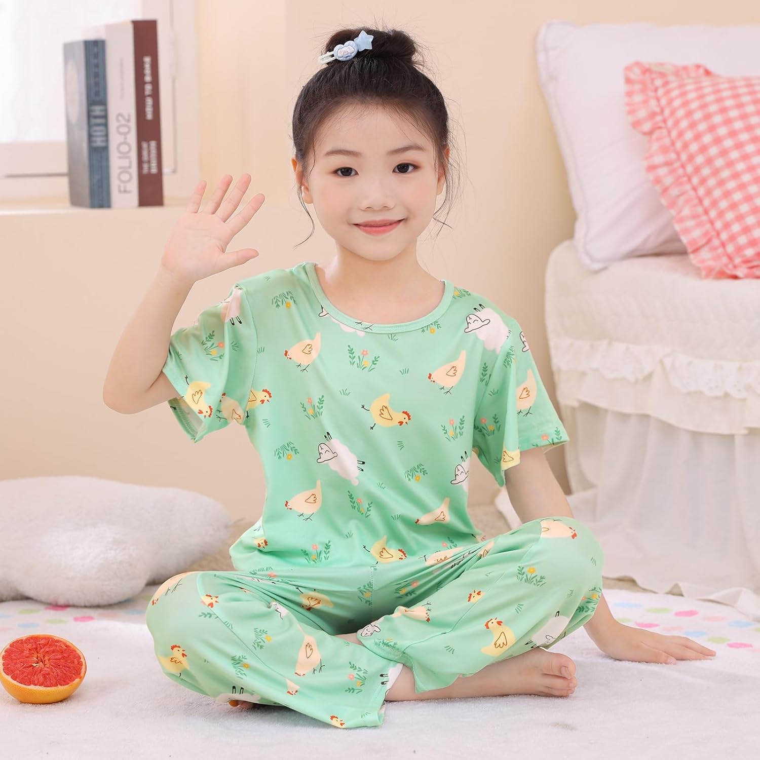 Basumee Girls Pajamas Toddler & Little Girls Kids Pajamas Set 2PCS Short Sleeve Long Pants PJS Sleepwear Clothes for Ages 2-9 - Image 3