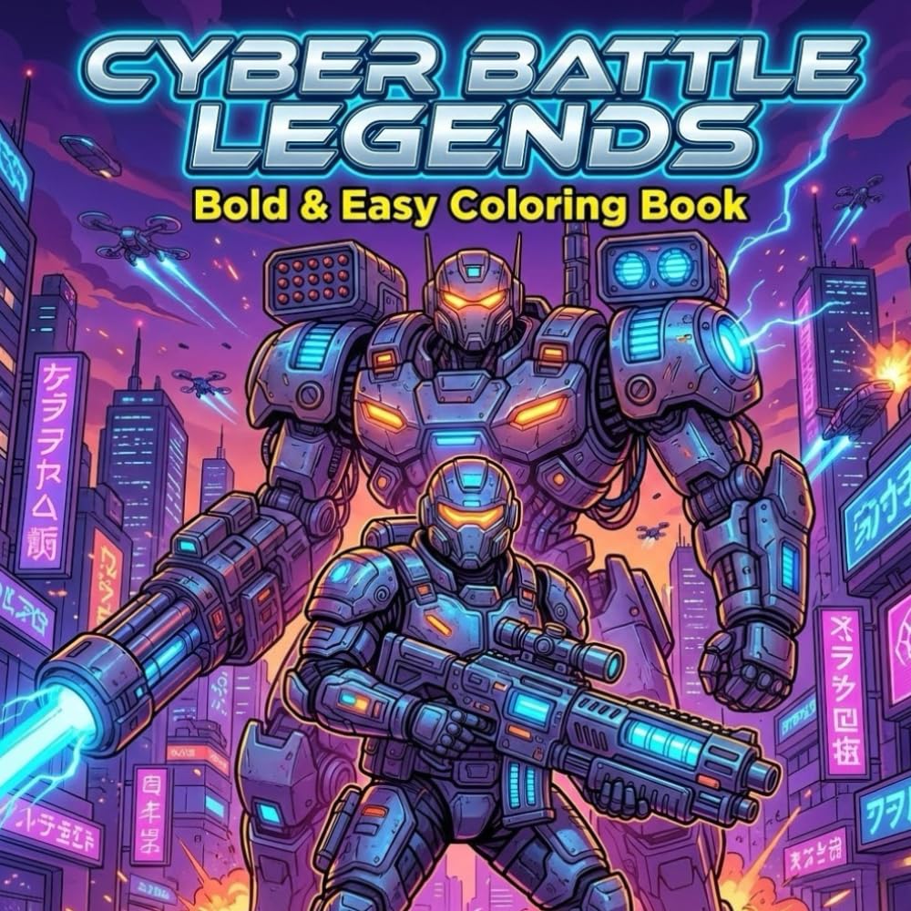 Cyber Battle Legends: Bold & Easy Coloring Book: Futuristic Soldier Coloring Pages, Giant Mecha Robots, and Epic Space Battles for Teens and Adults