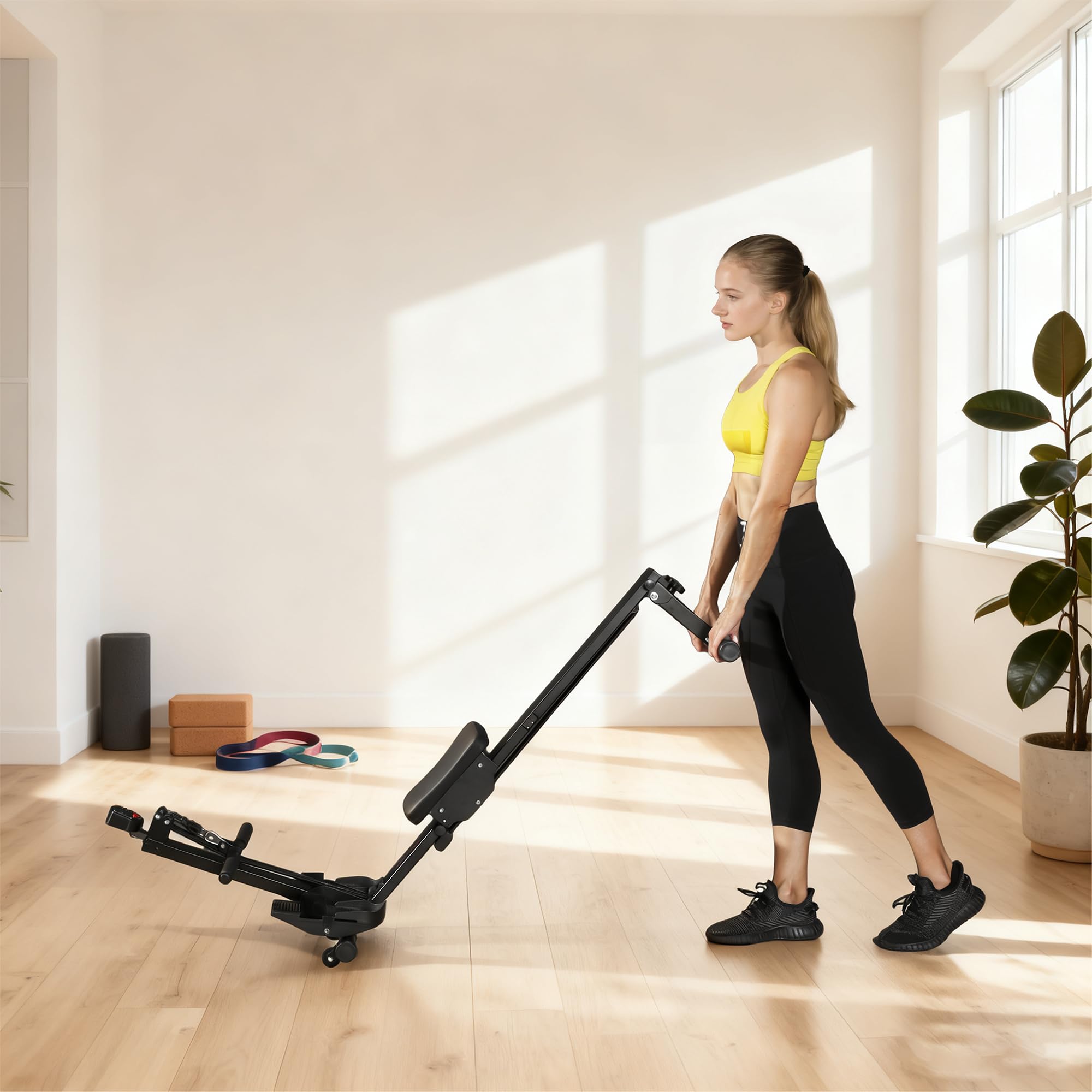 SPORTNOW Vogatore per Casa, Vogatore Compatto Silenzioso con Resistenza a Elastico, Monitor LCD, Sedile Imbottito, per Allenamento Tutto il Corpo, Capacità 150 kg, Salvaspazio, Nero