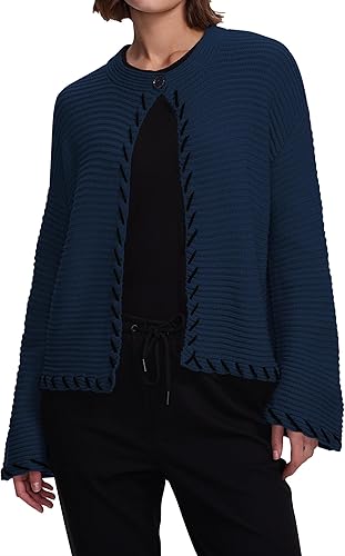 Cakulo Womens Cropped Bell Sleeve Open Front Cardigan Sweaters 2024 Chunky Knit Cardigans Fall Fashion Clothes - (color: Navy Blue, size: Large)