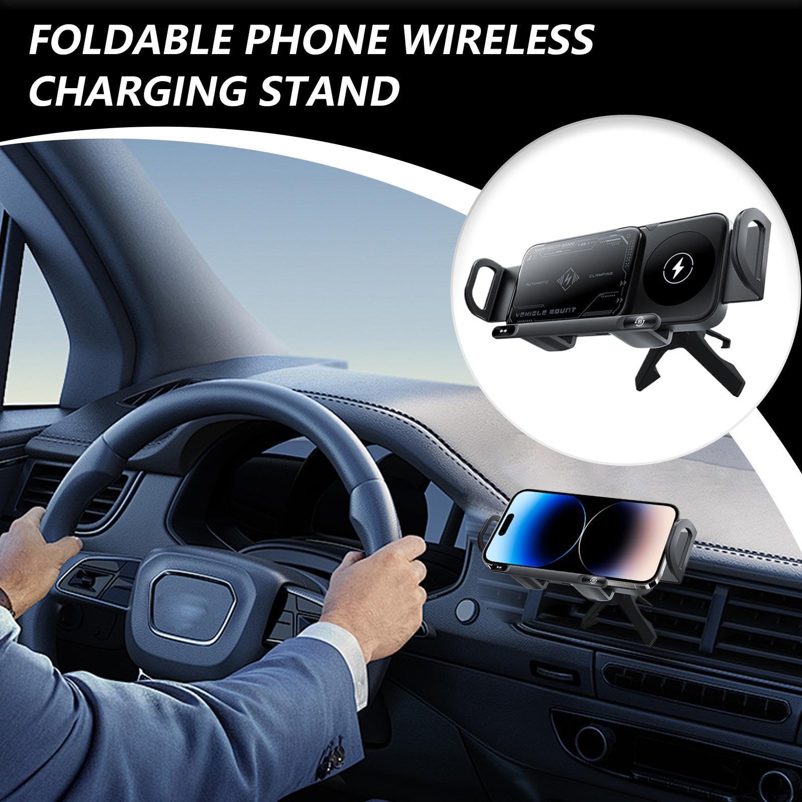 Generico Caricatore Wireless Auto Supporto per Cellulare in Auto | Supporto Smartphone Auto Caricabatterie 15W Doppia Bobina