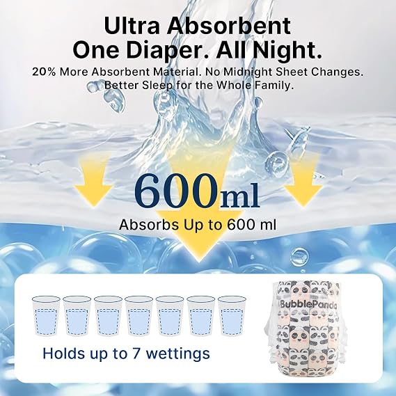 BubblePanda Overnight Diapers Baby Diaper Nighttime Protection Size 2