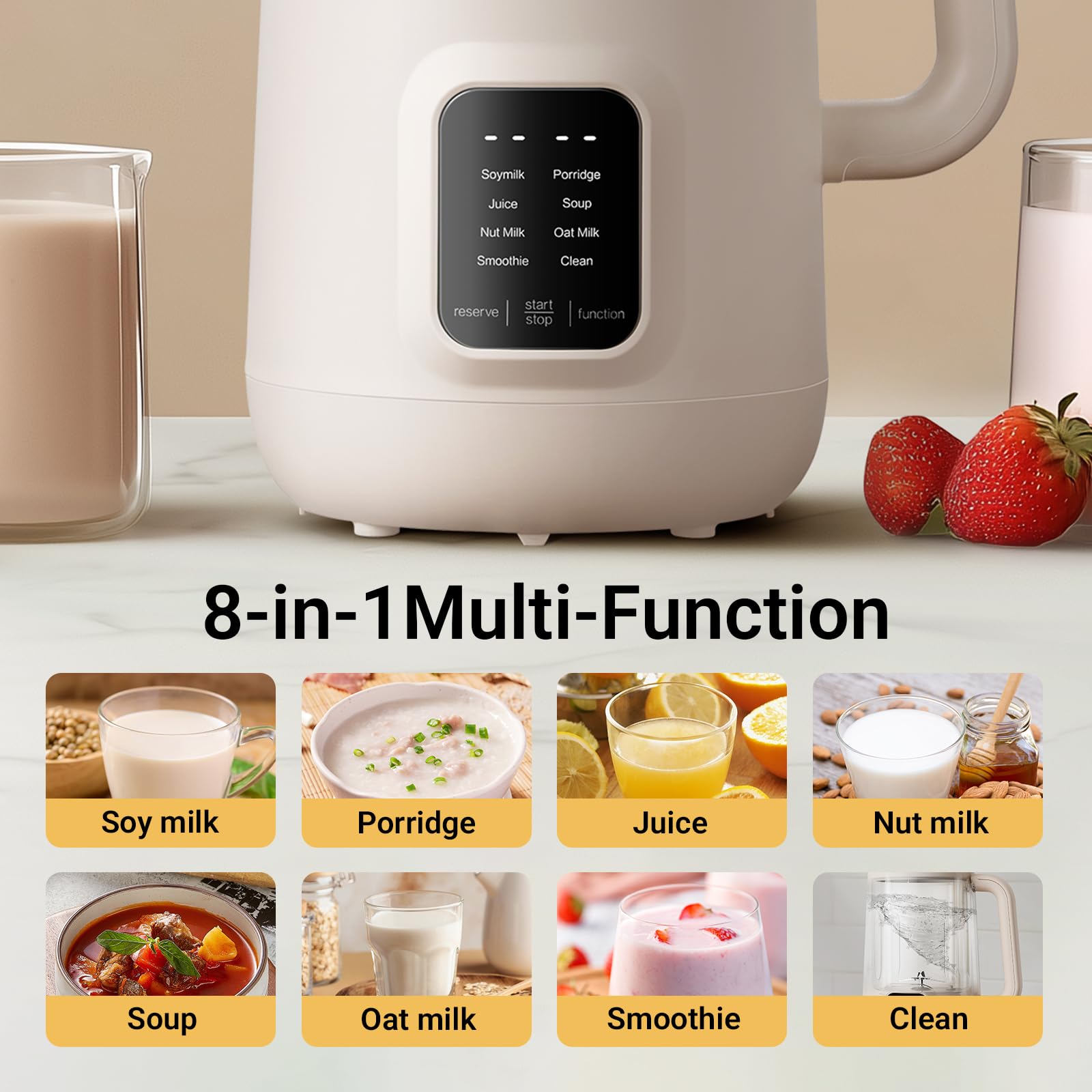 Bear 8 in 1 Nut Milk Maker Machine, 40oz/1.2L Soy Milk Maker with Self Clean/12H Delay/6H Keep Warm, One Touch Alomnd Milk Maker for Homemade Oat, Soup, Juice, Plant Based and Non Dairy Beverages
