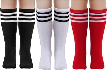 Dxhycc 3 Pairs Kids Soccer Socks Baseball Softball Striped Knee High Tube Socks for Toddler Girls and Boys