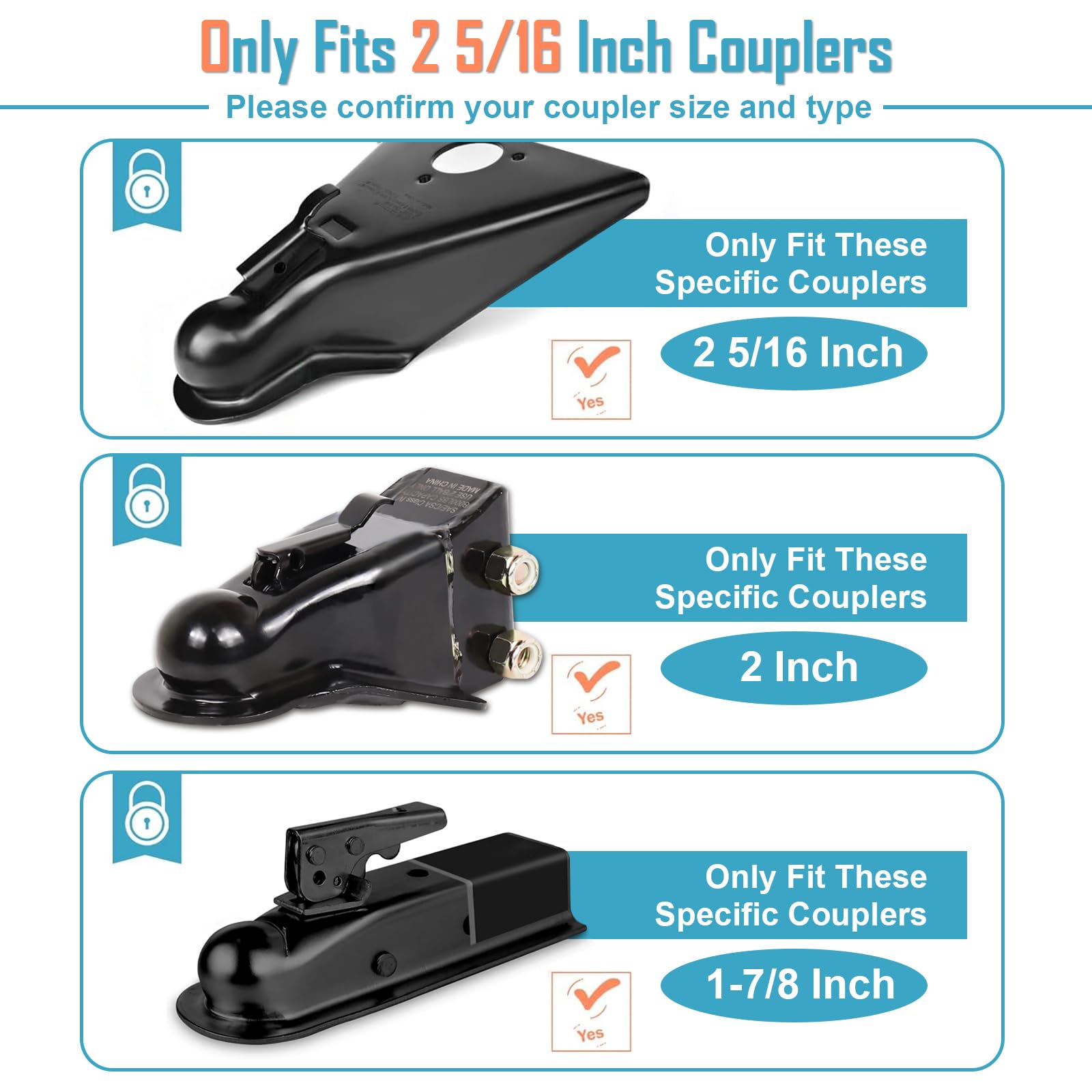 Heavy Duty Trailer Coupler Lock - Fits 2-5/16", 2", 1-7/8" Couplers, High Security Anti-Theft RV Trailer Lock With Key & Dust Cover - View #9