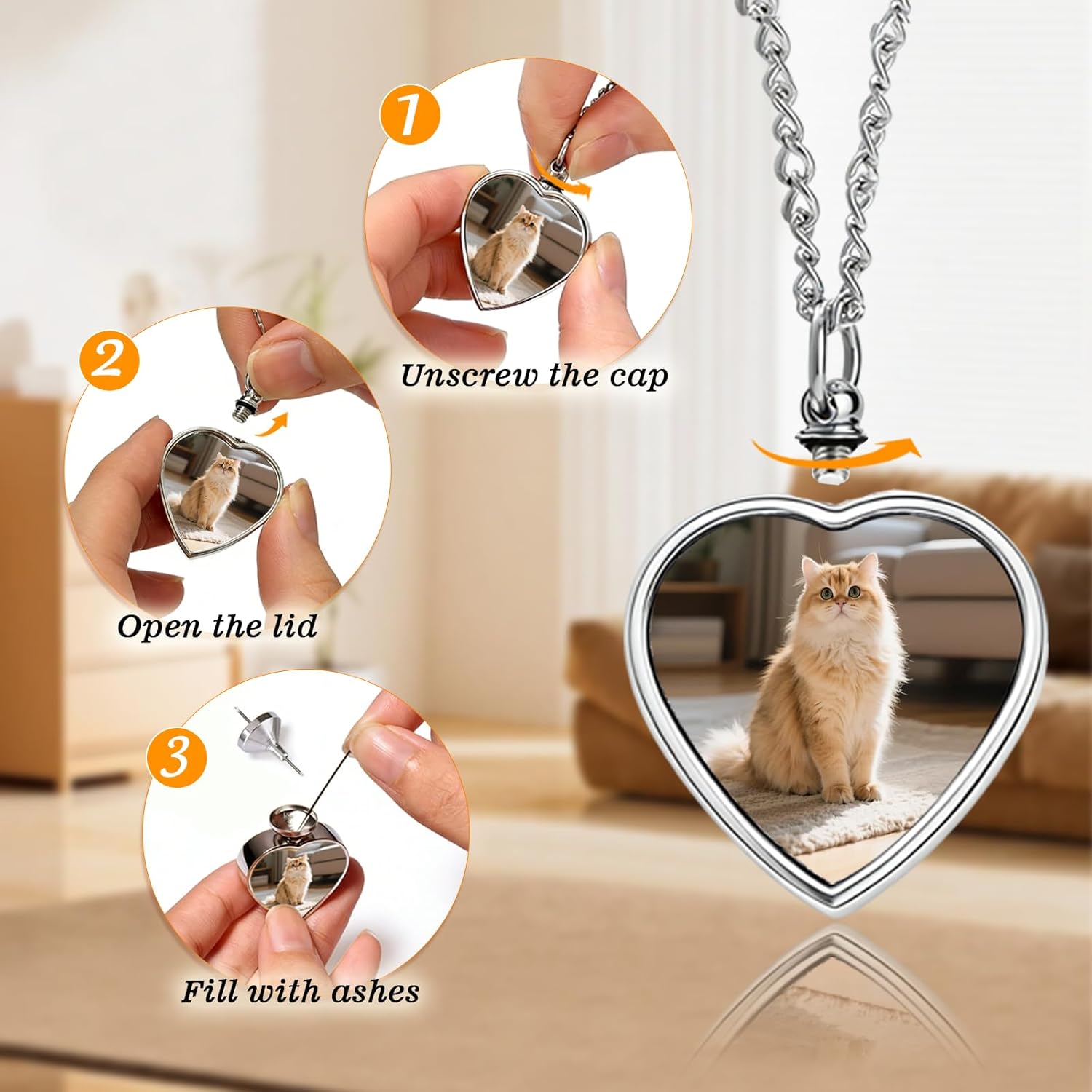 QYH Personalized Dog Ashes Necklace – Custom Pet Ashes Necklace with Photo Text Dog Ashes Keepsake for Pet Lovers (Silver) - Image 6