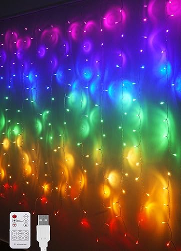 Rainbow Fairy String Curtain Lights with Remote, Twinkle LED Ombre