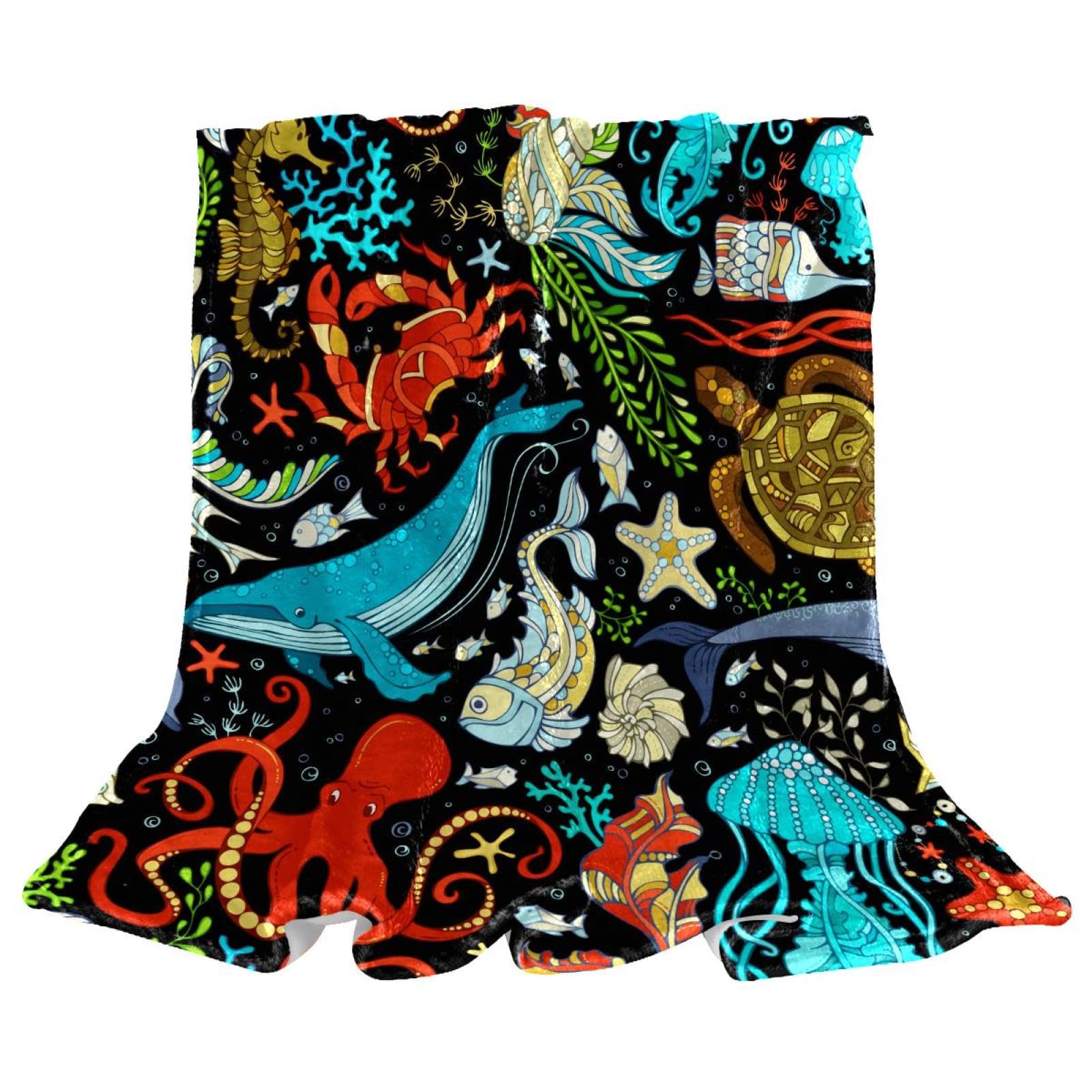 Couverture polaire baleine pieuvre idée cadeau chambre et salon