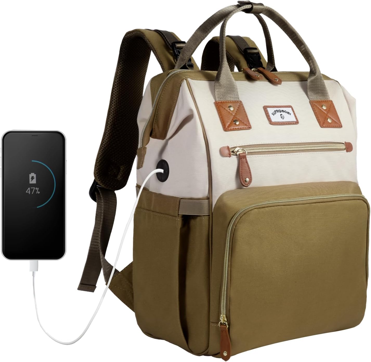 Diaper Bag Backpack: Tote Baby Bag for Boy and Girl, Large Mommy Bag Insulated Pockets Charger Holes for Men and Women, Nappy Bag for Baby Airplane Traveing Beige khaki