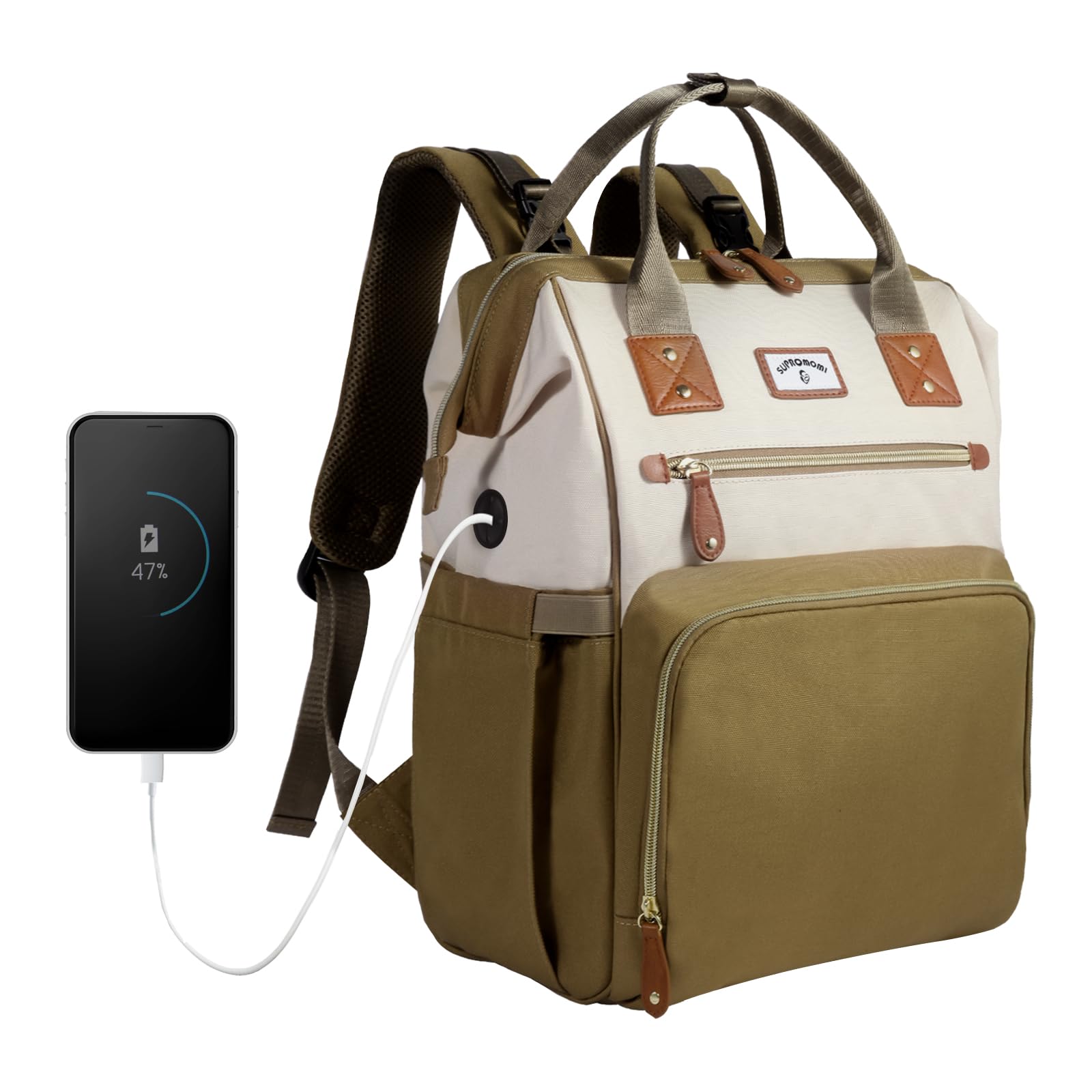 Mochila Fraldas SUPROMOMI - Grande Capacidade - Cáqui Bege - Unissex