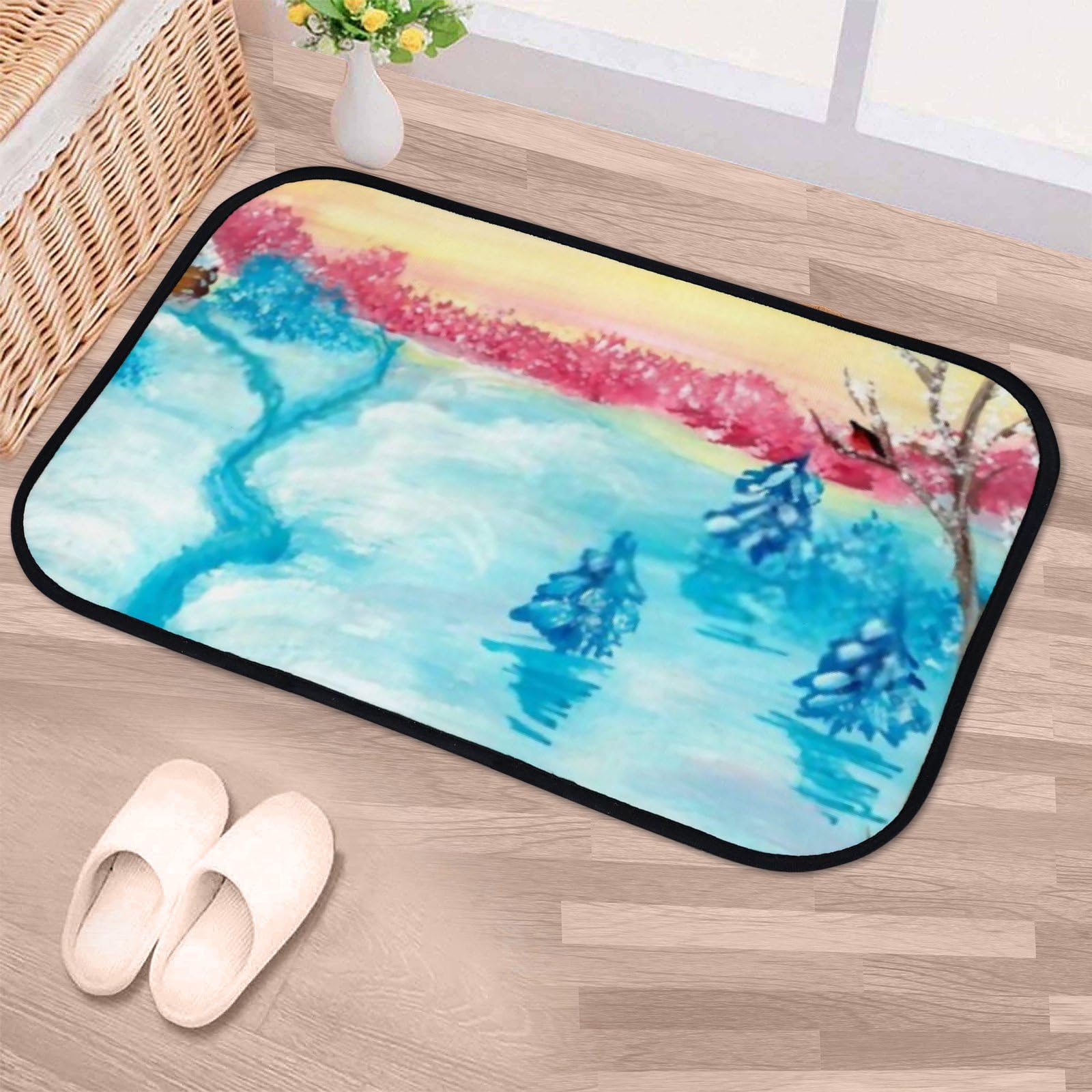 QAZPL Nuansexi Bathroom Rugs Winter Wooden House Snow Floor Mats Non Slip Bathmat Doormat Tub Mat Coral Velvet Absorbent Entrance Carpet Mats Machine Washable Bedroom Decor, 31x20in