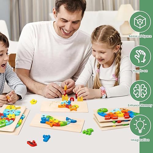 Miniatura 6 de Paquete de 7 rompecabezas de madera de animales para niños de 3 a 5 años, juguetes Montessori para bebés de 3, 4, 5, 6 años, 7 juguetes de