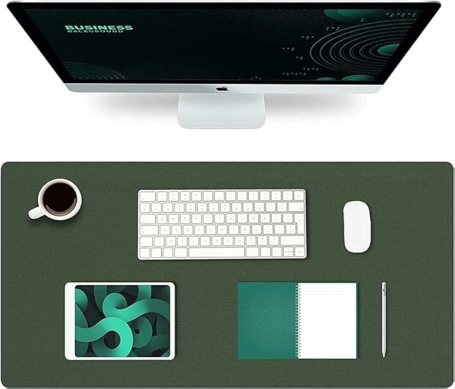 Aropana Vegan Leather Desk Mat | Large Reversible Mouse Pad & Computer Table Protector | Dual-Side Waterproof Extended Laptop Pad with Edge-Stitched Design (80x40 cm, Deep Green & Grey)-image-14