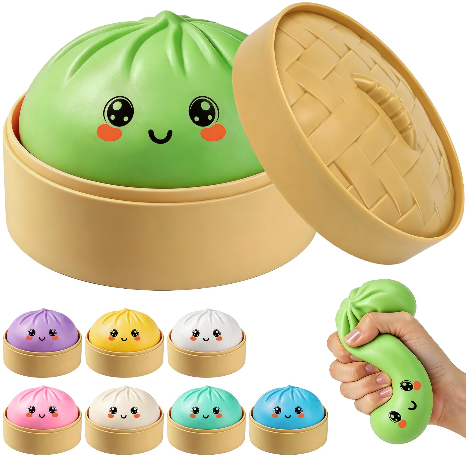 Colorful Dumplings Squishy Toy, Giant Crazy Fun Dumpling Squishy Glitter with Box, Stretchable Squishies Dumpling Squeeze Stress Balls Fidget Sensory
