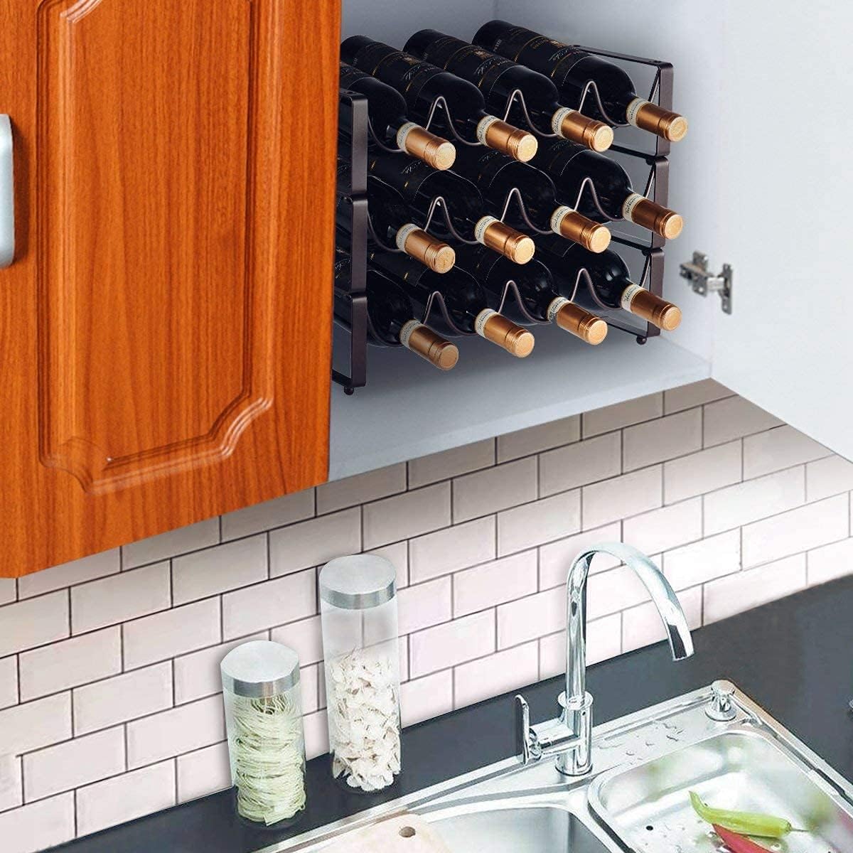 Wine Racks Stackable 12 Bottle Wine Rack Metal Free Standing Countertop Cabinet Wine Bottle Holder Storage Stand