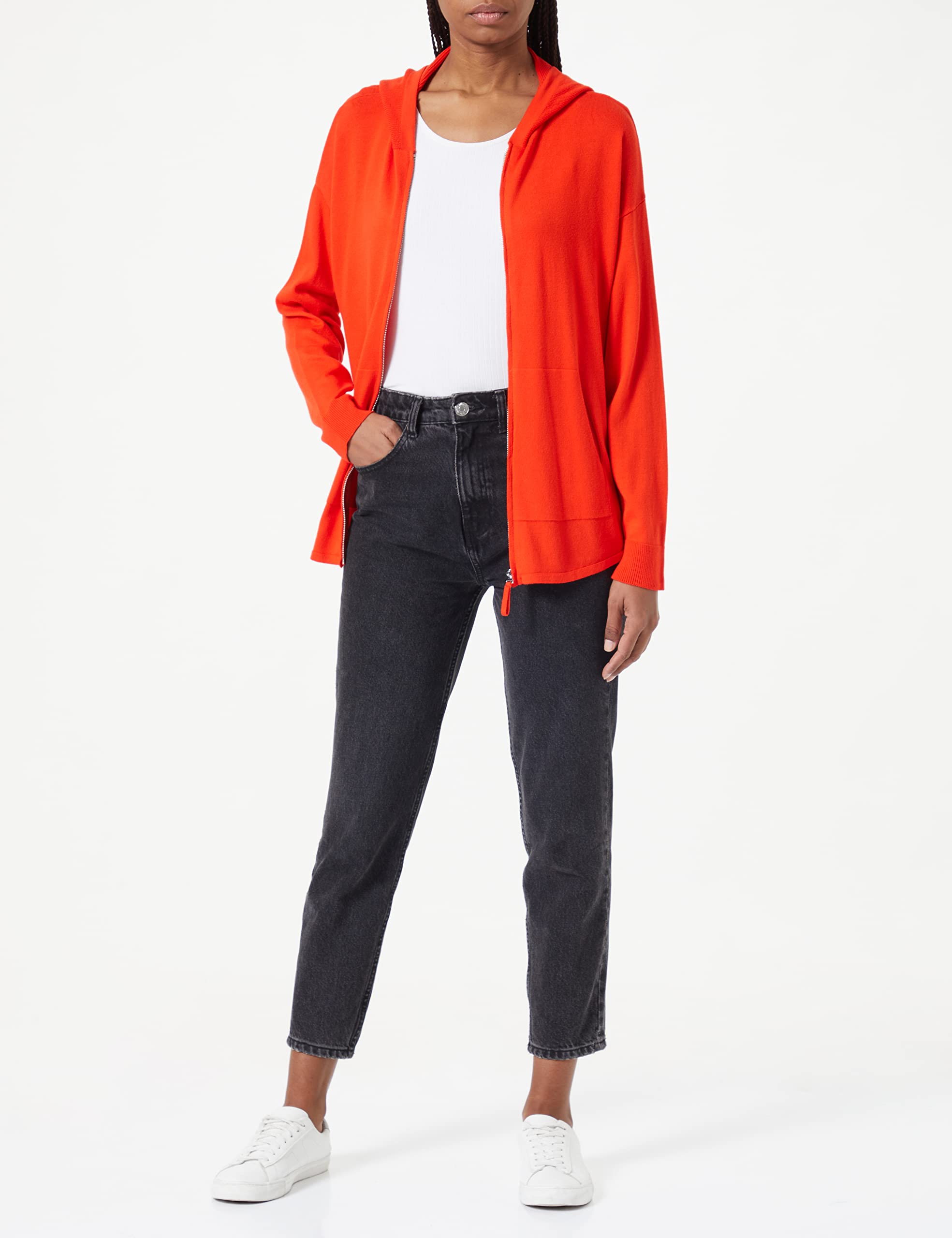 United Colors of Benetton Damen T-Shirt MIT Kapuze. M/L 103CD500F LANGÄRMLIGER Hoodie, Rot 35D, S