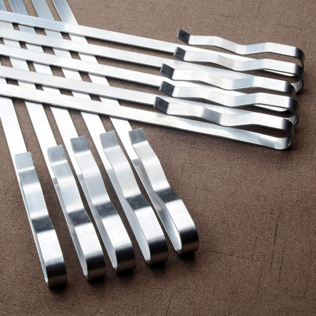 YARNOW 10pezzi Spiedini Per Barbecue in Acciaio Inox Da Set Di Spiedini Piatti Per Grigliate Manico Ondulato Cursore Integrato Per Facile Cottura Di Carne Verdure e Shish Kebab