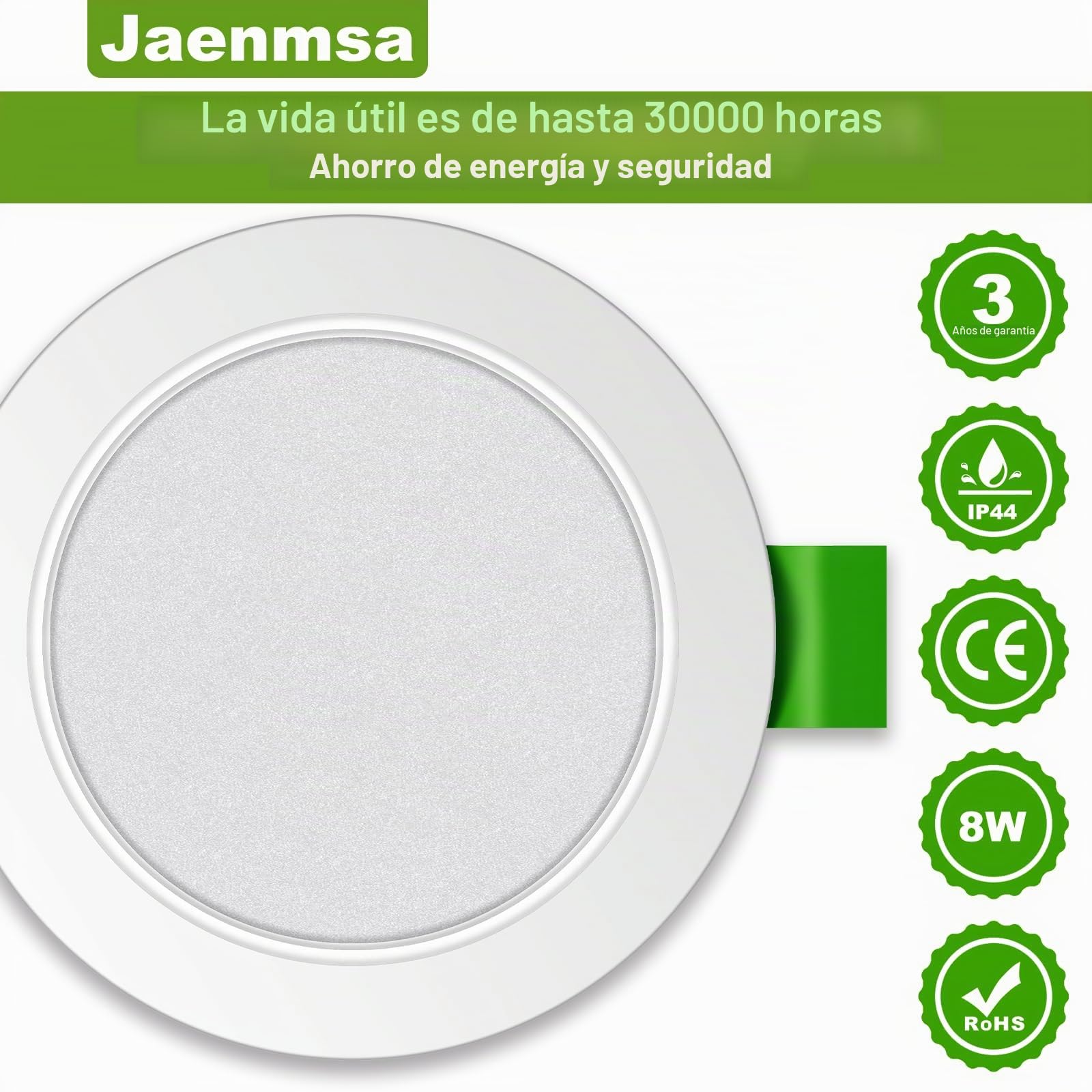 Focos LED Interior 230V 8W Ø75-85mm IP44 No Regulables Downlight Techo Blanco Neutro 4000K Ojos de Buey Juego de 6