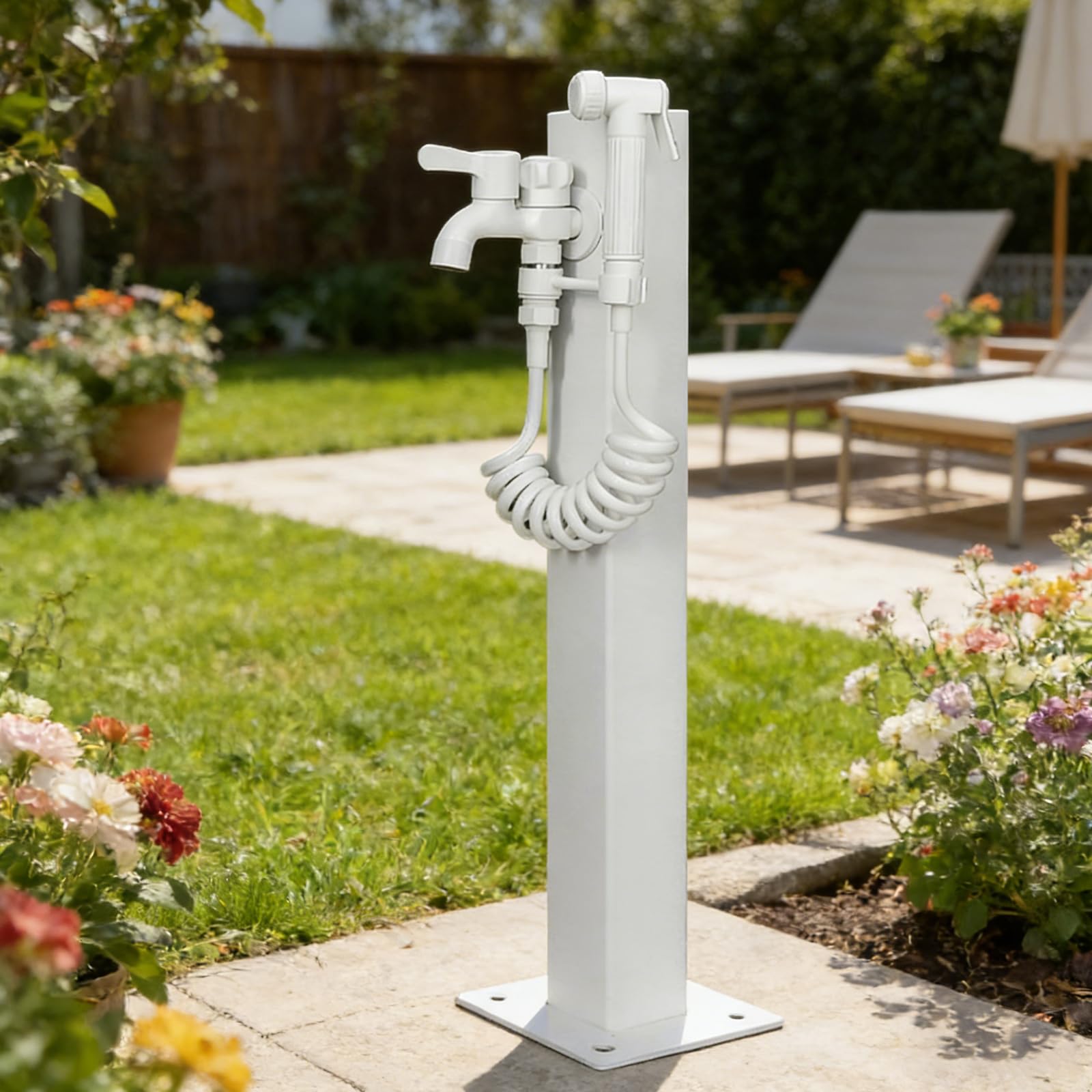 Freestanding Garden Water Column with Faucet, Freeze Proof Outdoor Water Spigot Irrigation Post, Floor Mount Water Tap Yard Hydrant Frost Proof Water Feature Fountain, for Irrigation a With spray gun